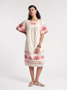 Frances Valentine Picnic Midi Dress Peacock Print XS NWOT